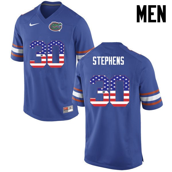 Florida Gators Men #30 Garrett Stephens College Football USA Flag Fashion Blue